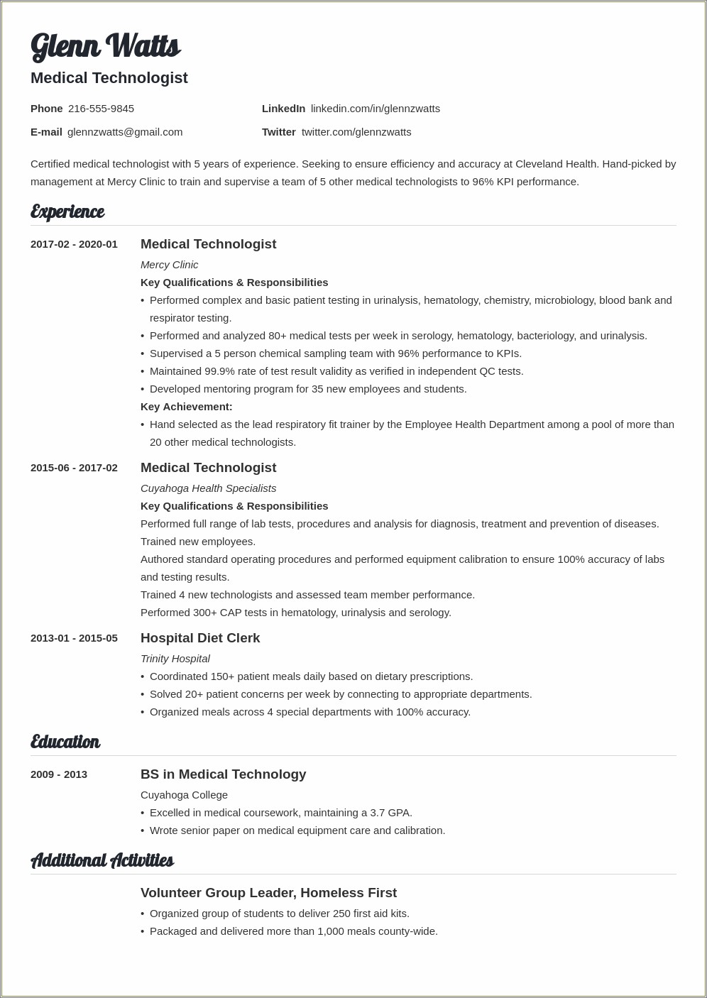 Fresh Grad Of Medtech Resume Sample