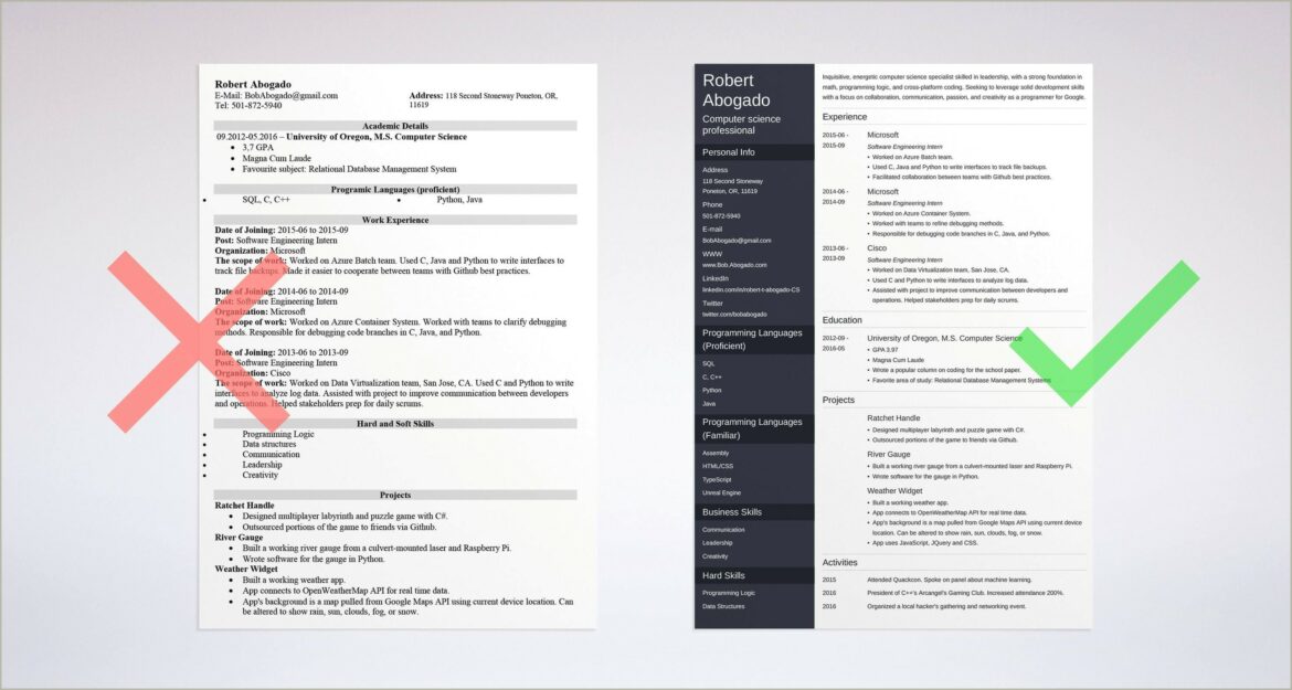 Fresh Graduate Computer Science Resume Example