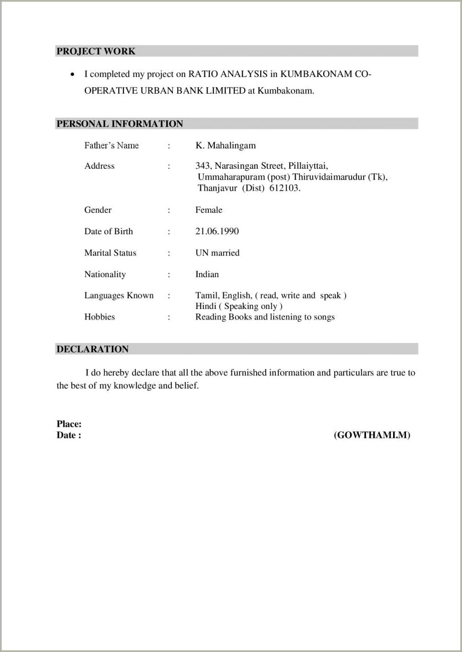 Fresher Resume Format In Word Free Download