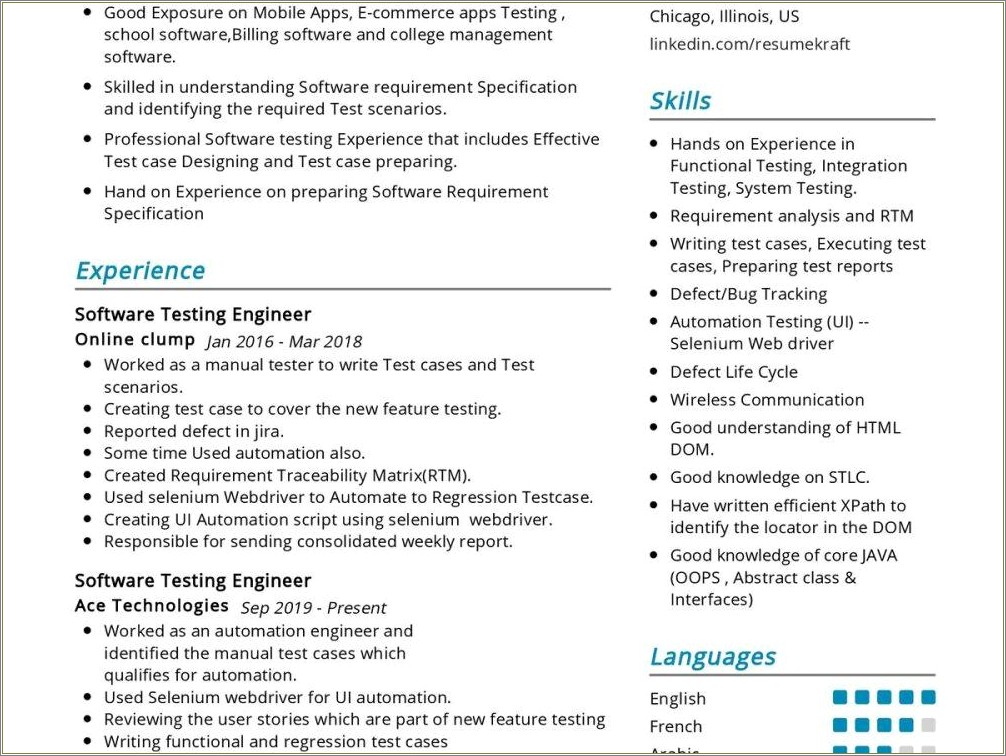 Fresher Resume Template For Qa Web Automation Test