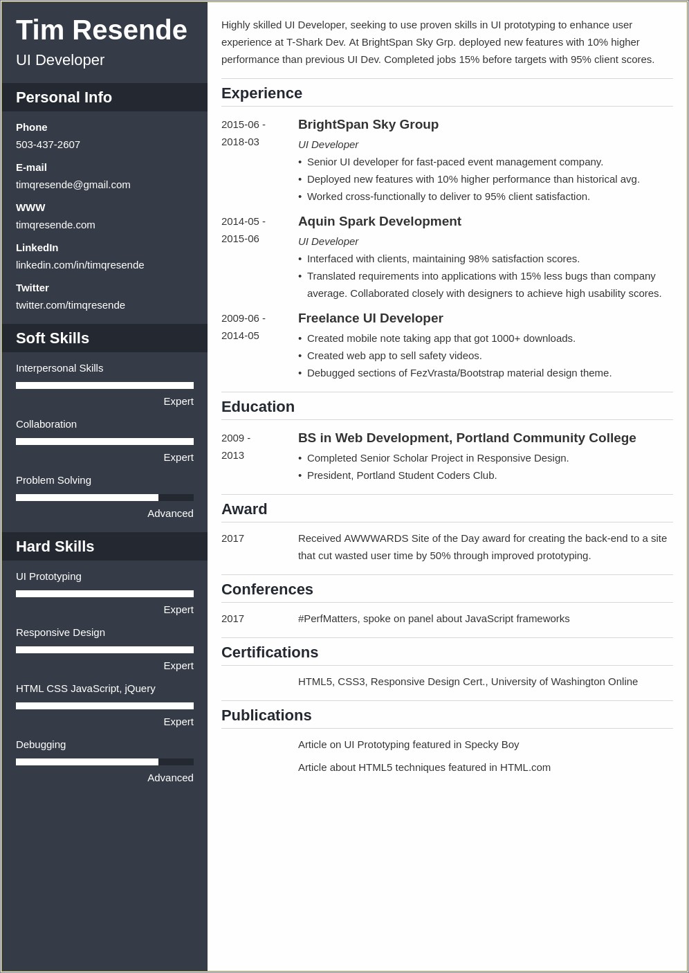 Fresher Ui Resume With No Experience