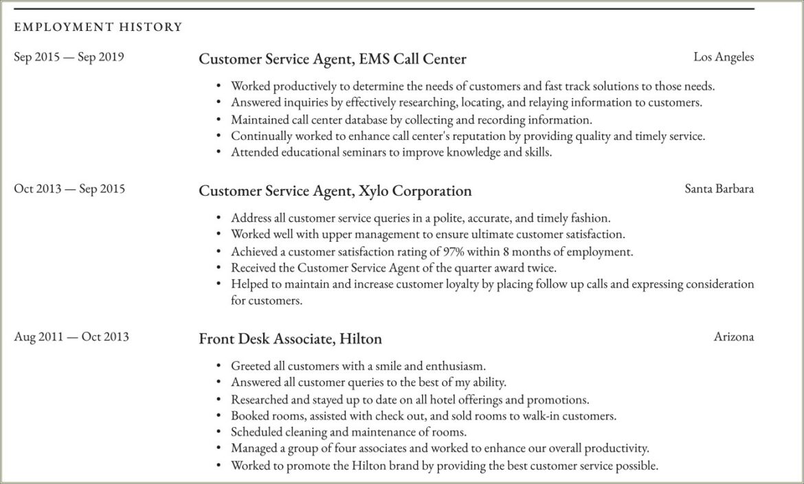 Front Desk Agent Skills And Abilities Resume