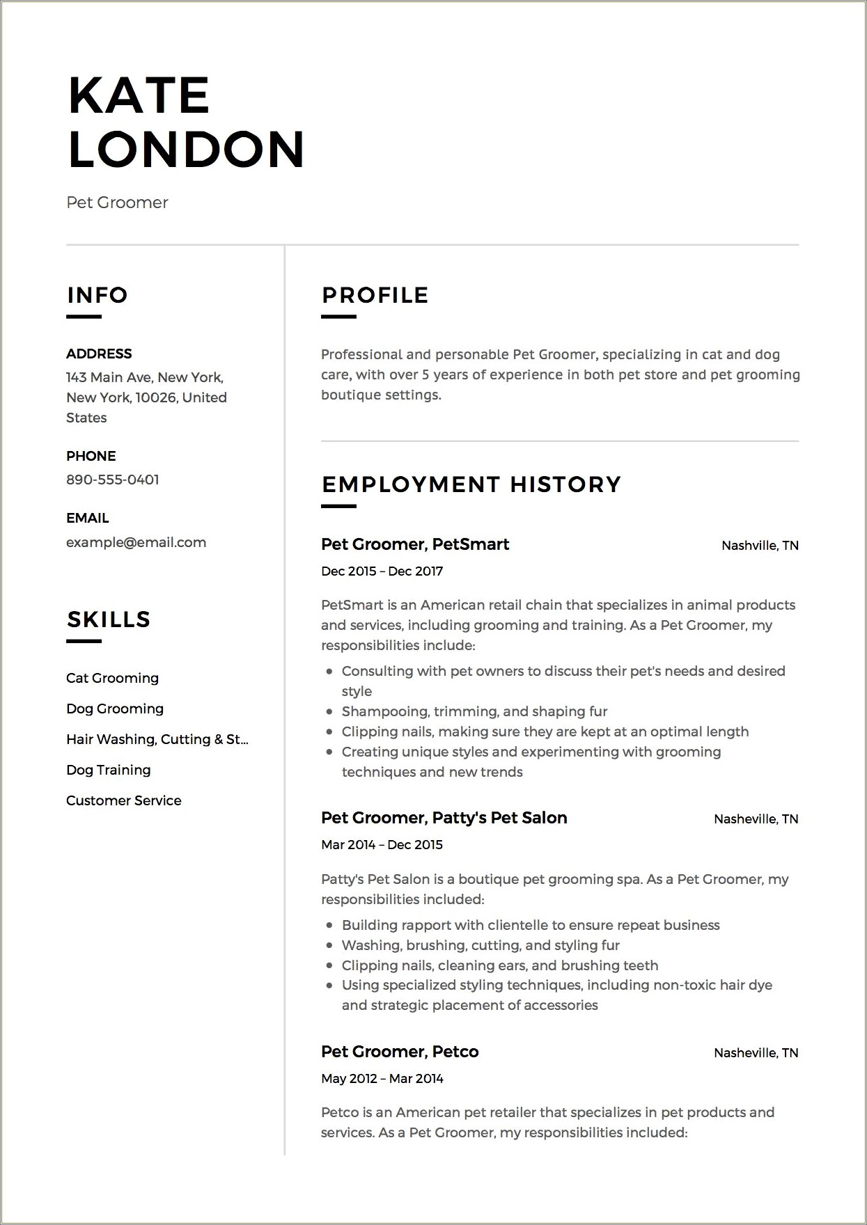 Front Desk Grooming Job Description For Resume