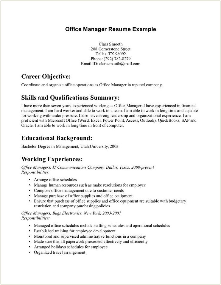 Front Desk Manager Job Description For Resume