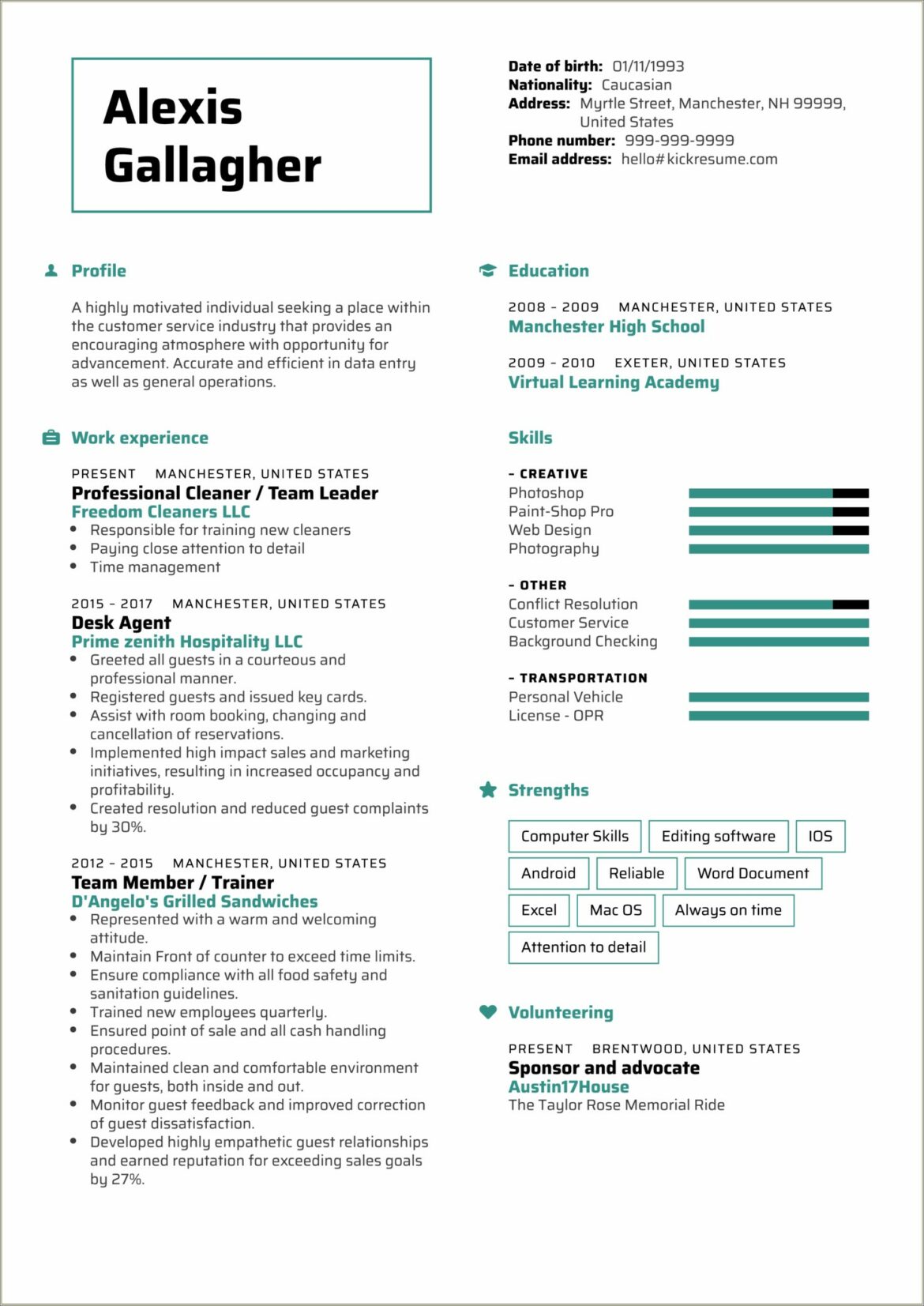 Front Desk Of A Hotel Resume Sample