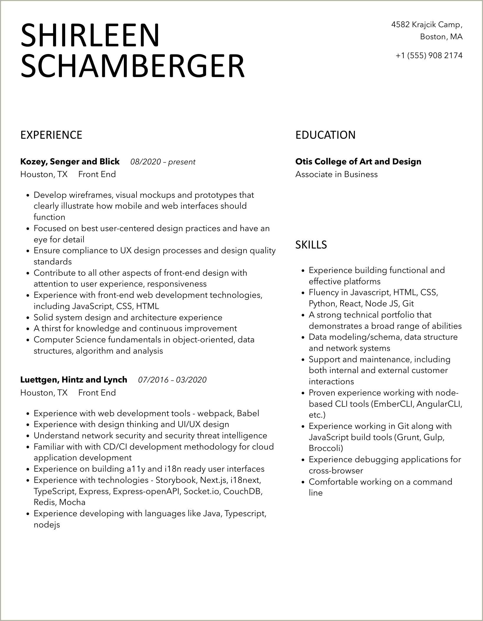 Front End Hourly Associate Position Resume Examples