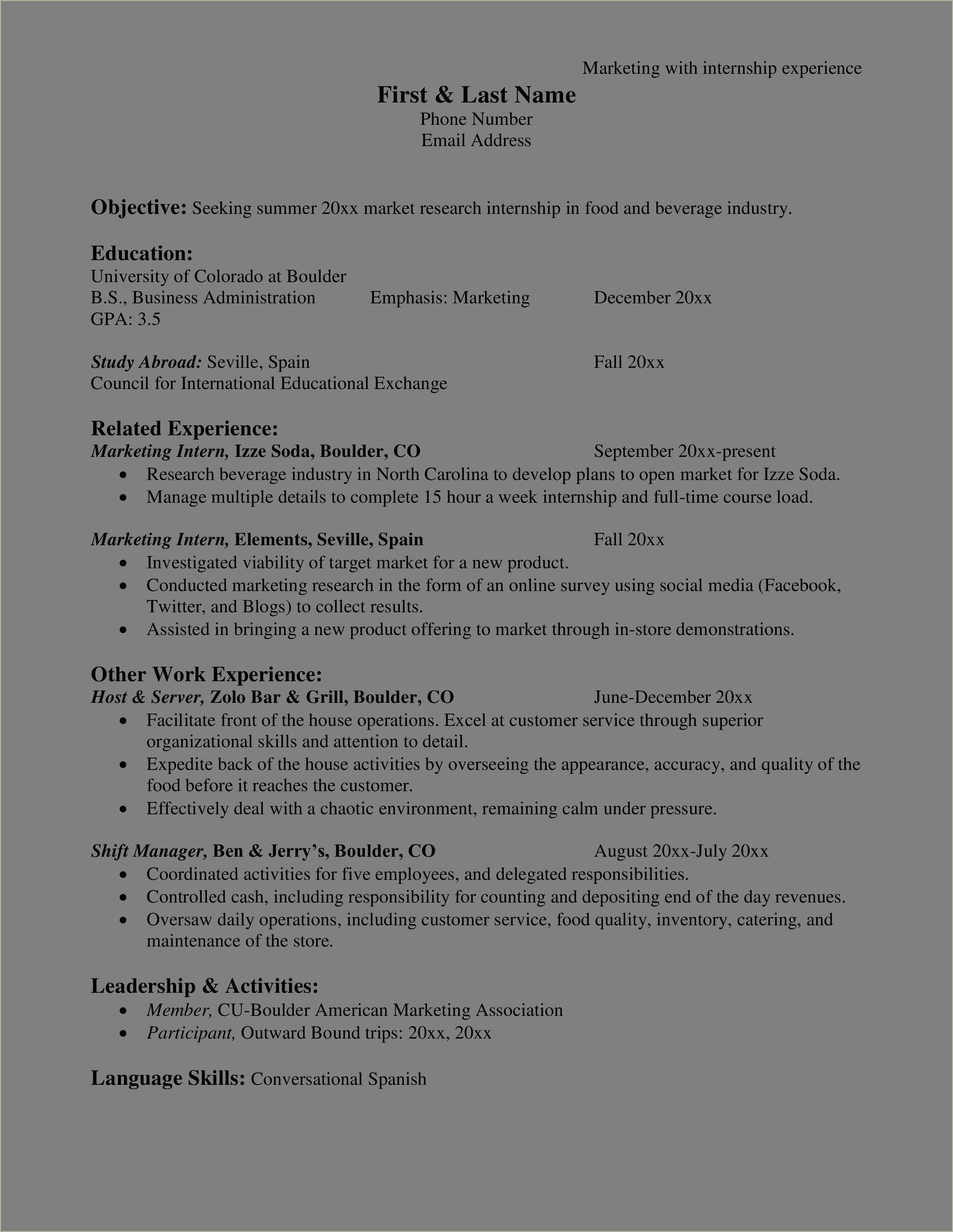 Front Of House Experience On Resume