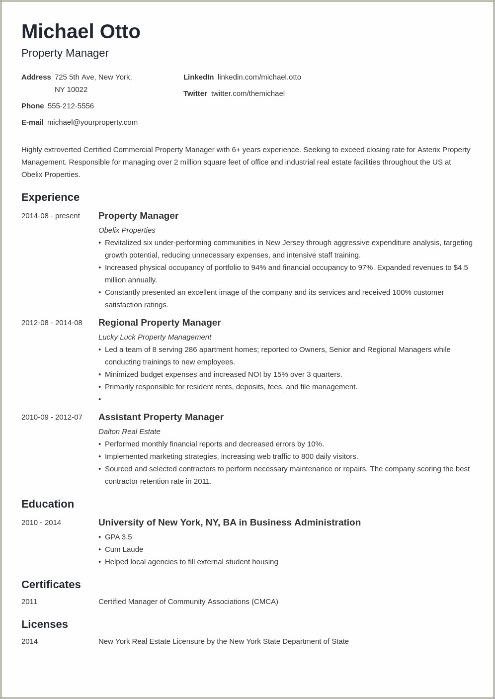 Front Of House Manager Resume Template