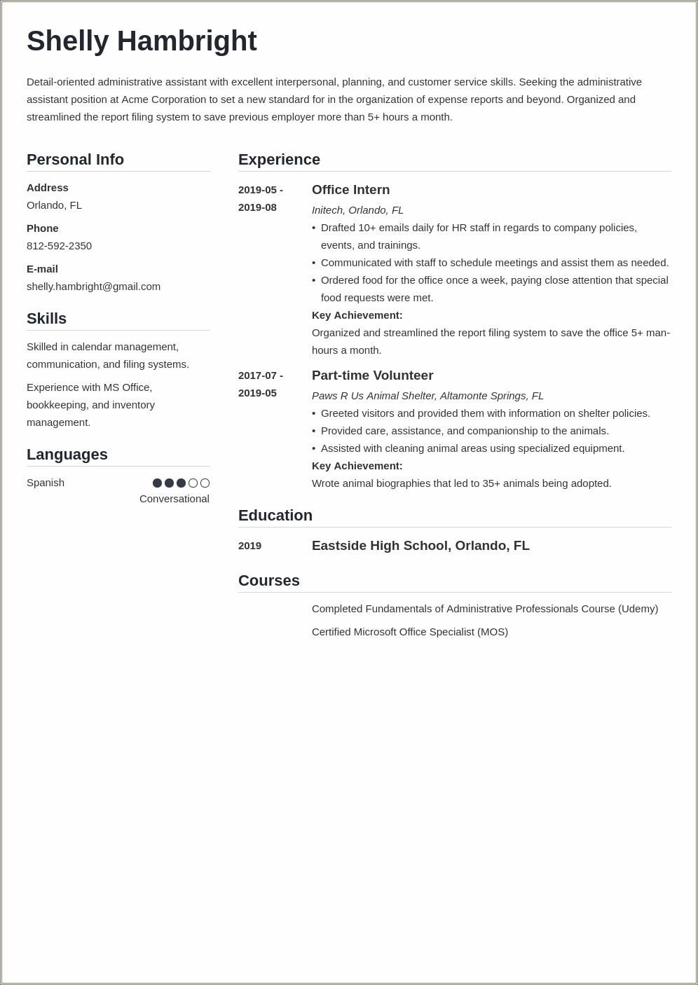 Front Office Assistant Resume Word Format