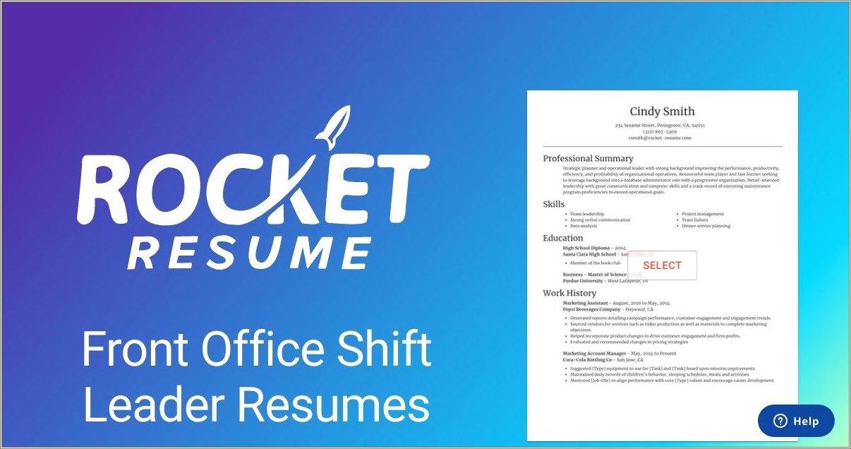 Front Office Shift Leader Job Description For Resume