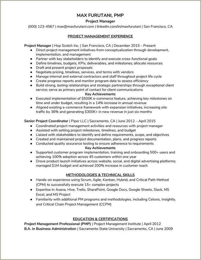 Full Life Cycle Project Management Resume
