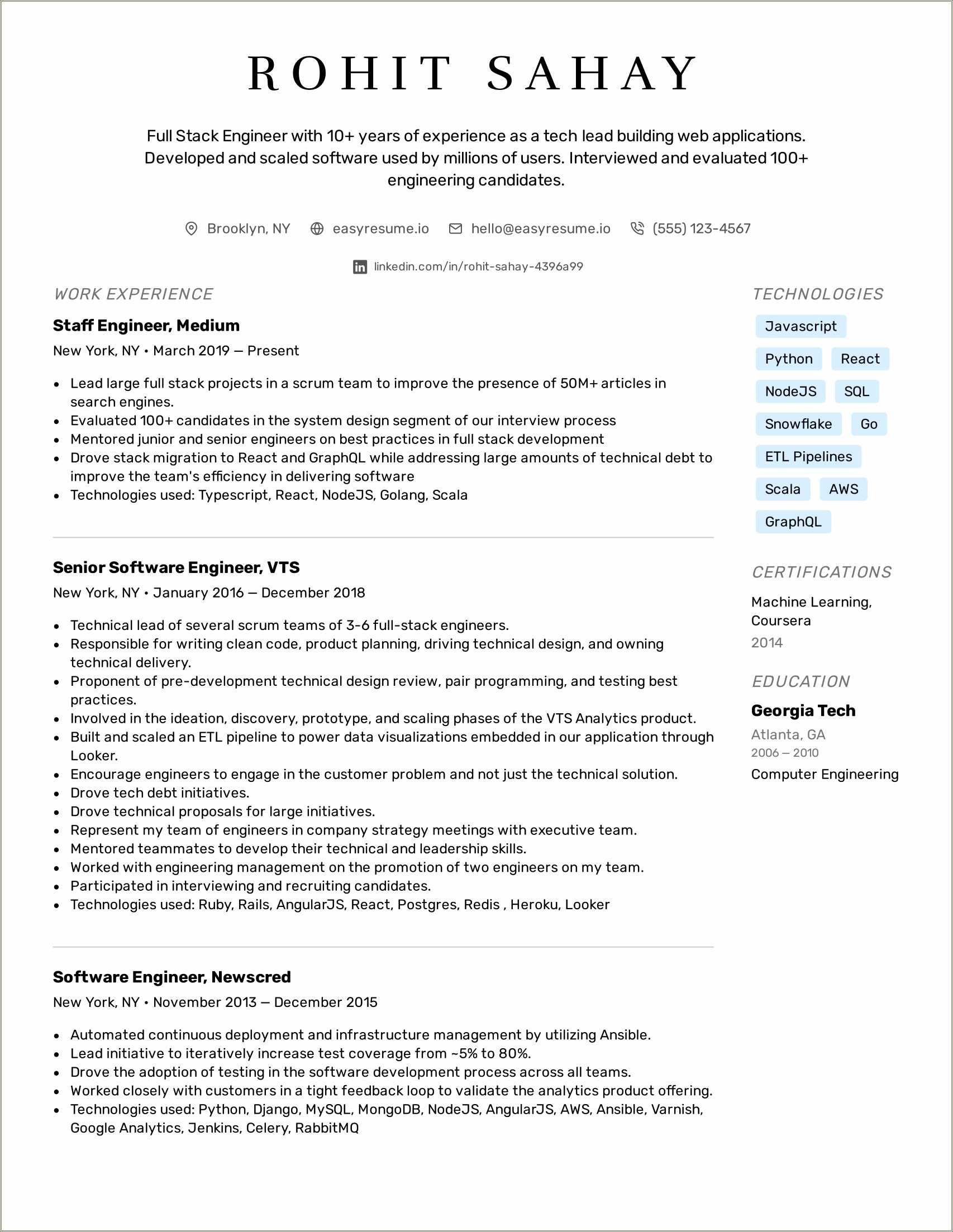 Full Stack Net Developer Resume Sample