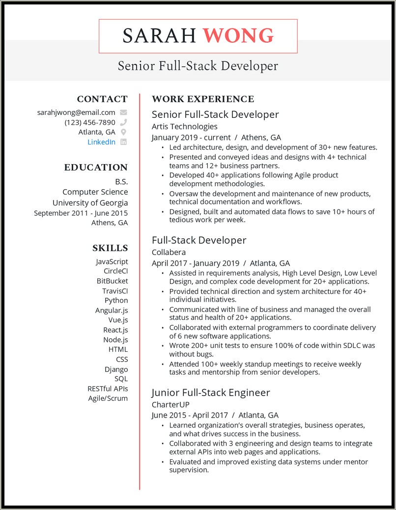 Full Stack Web Developer Resume Summary