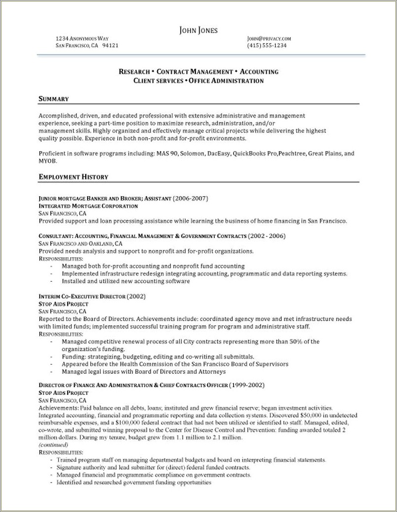 Functional Resume Example For Office Manager