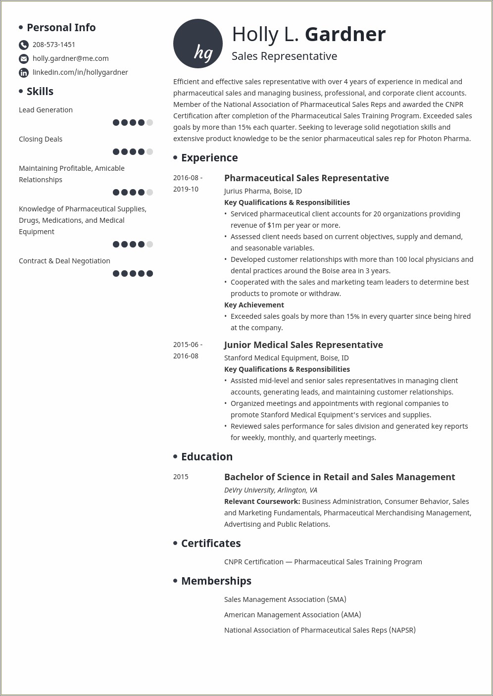 Functional Resume Example For Sales Rep