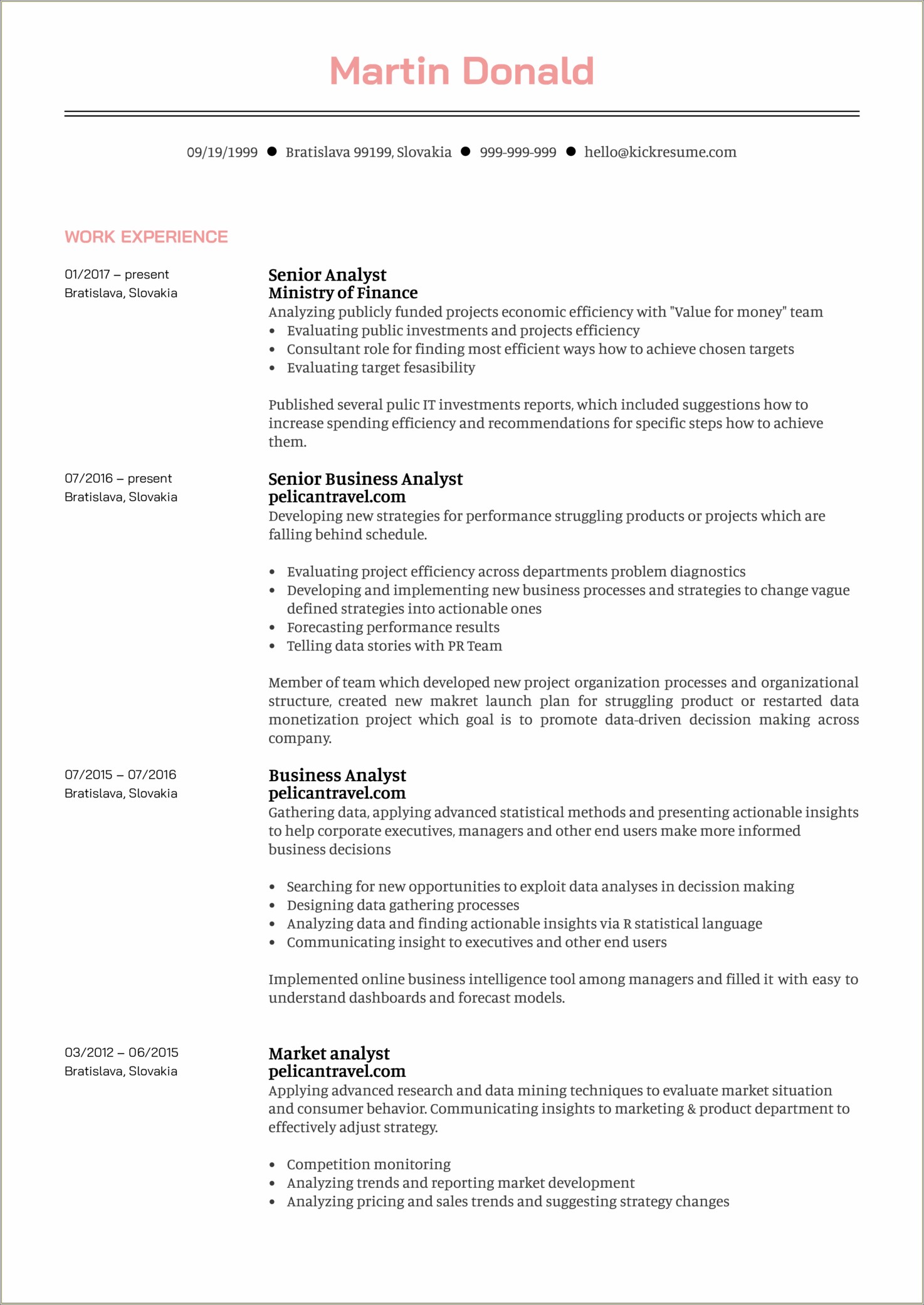 Functional Resume Sample For Business Analyst