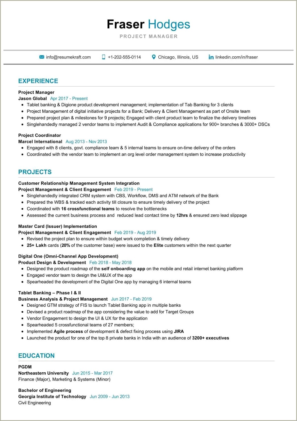 Functional Resume Sample For Project Manager