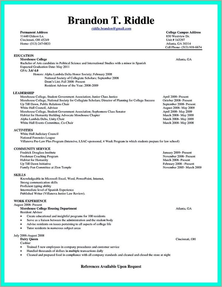 Functional Resume Template For College Student