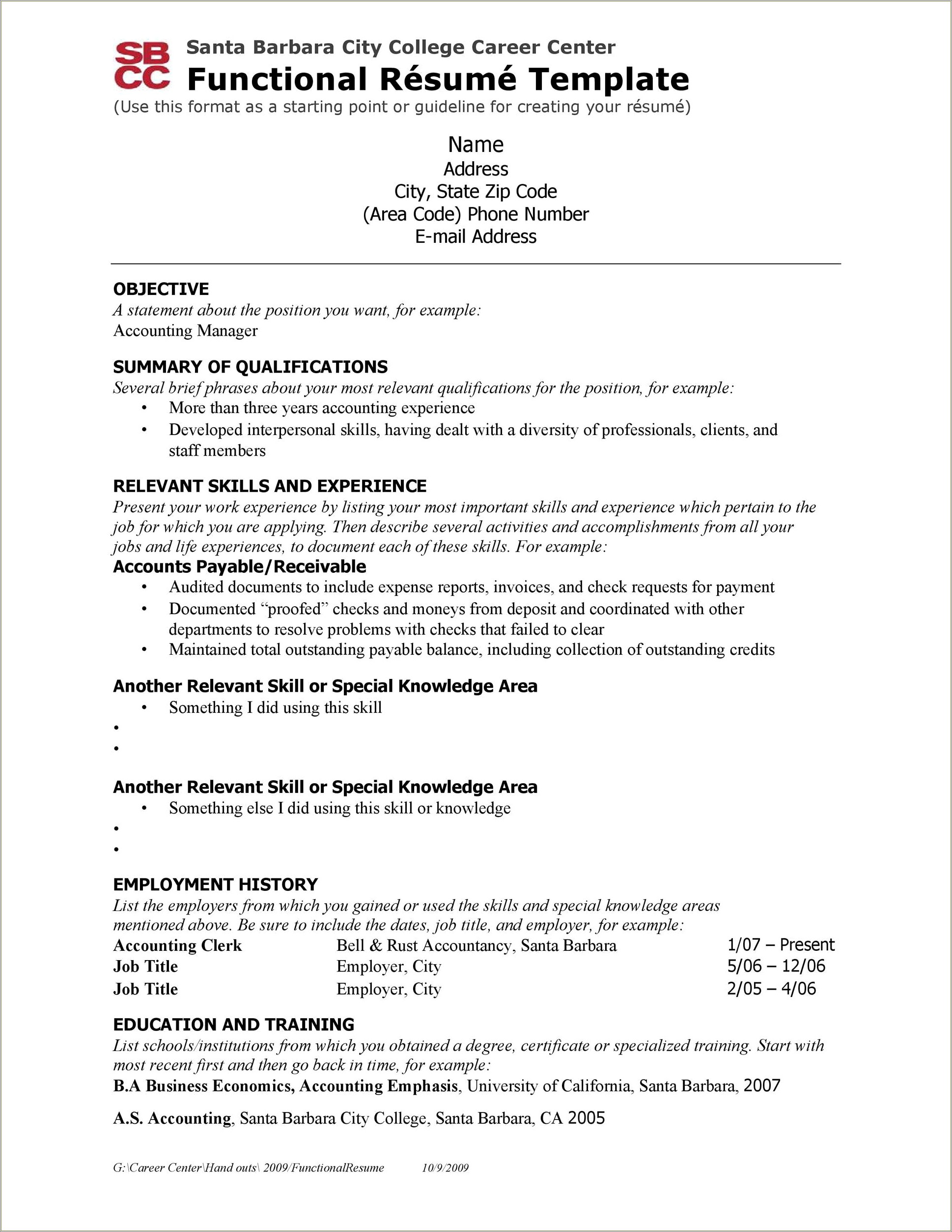 Functional Resume Template For High School Students