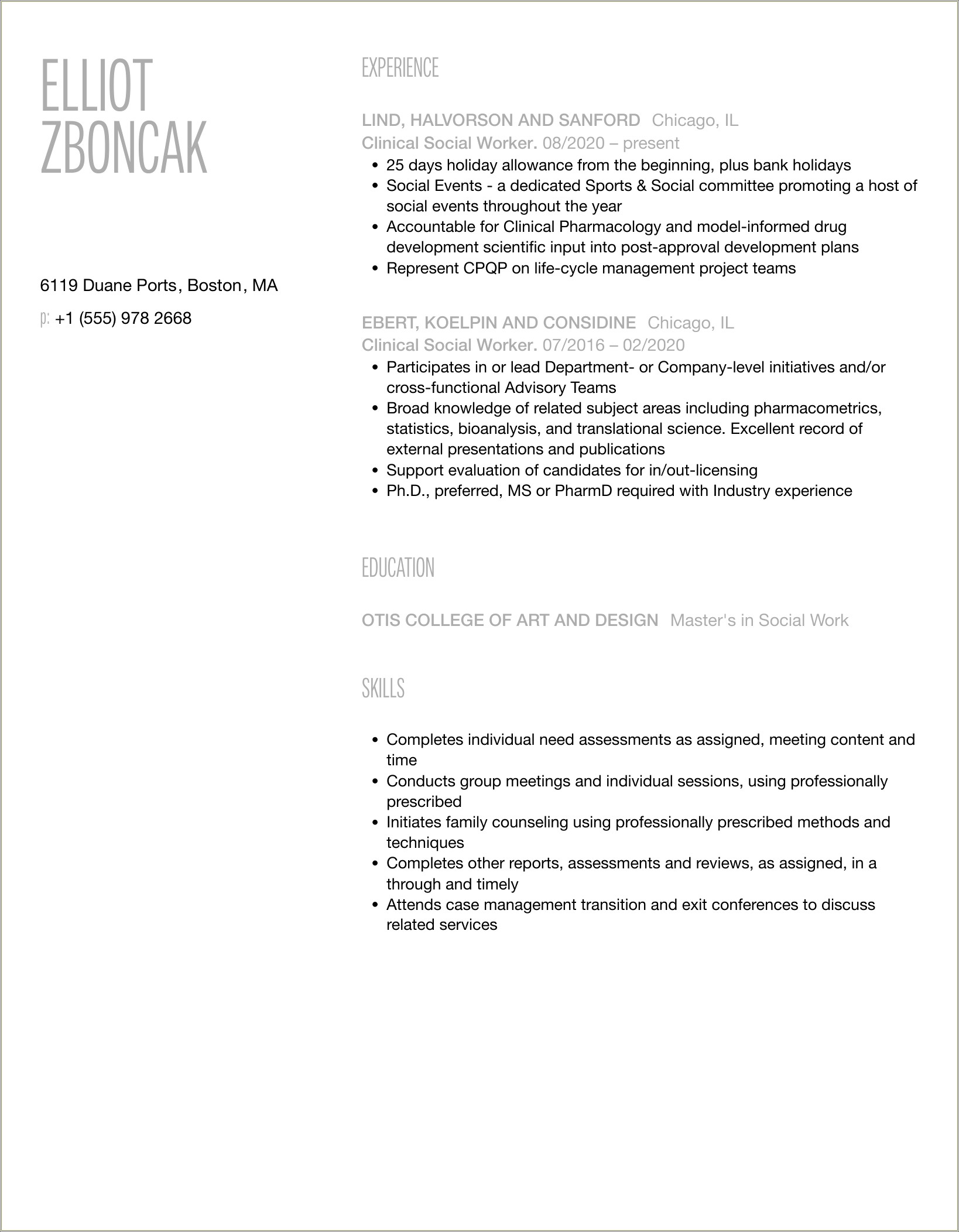 Functional Resume Template For Social Worker