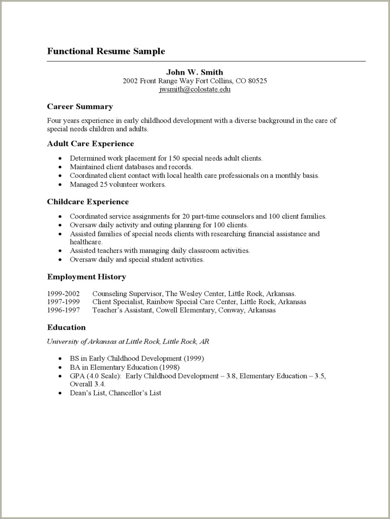 Functional Summary For A Resume Examples
