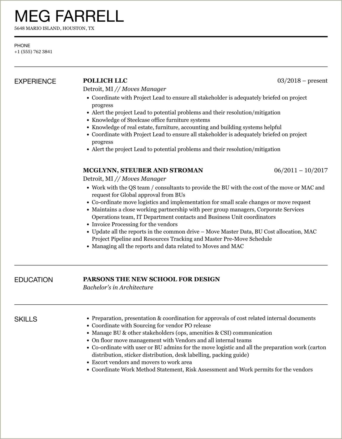 Furniture Mover Job Description For Resume