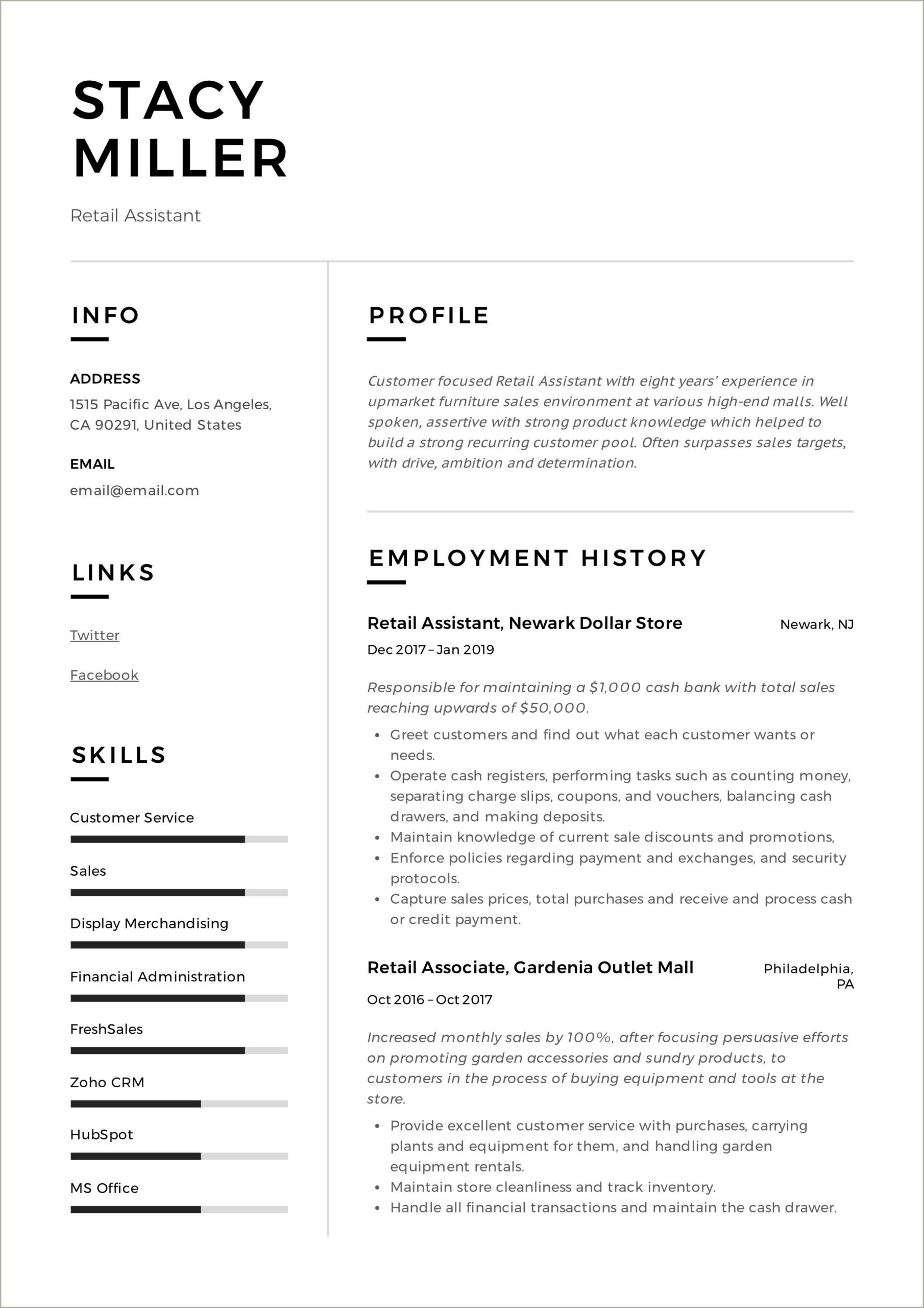 Furniture Sales Job Description For Resume