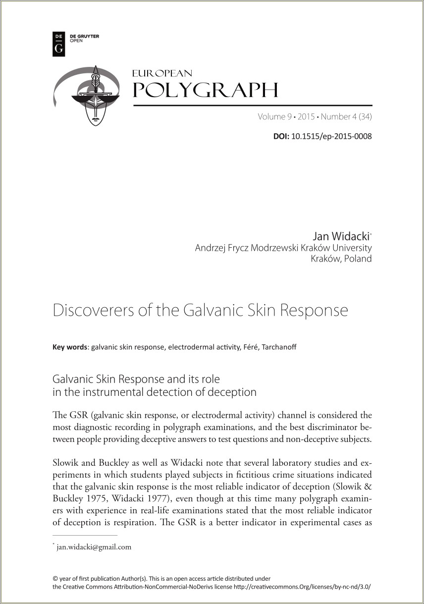 Galvanic Skin Response Experience Cited On Resume