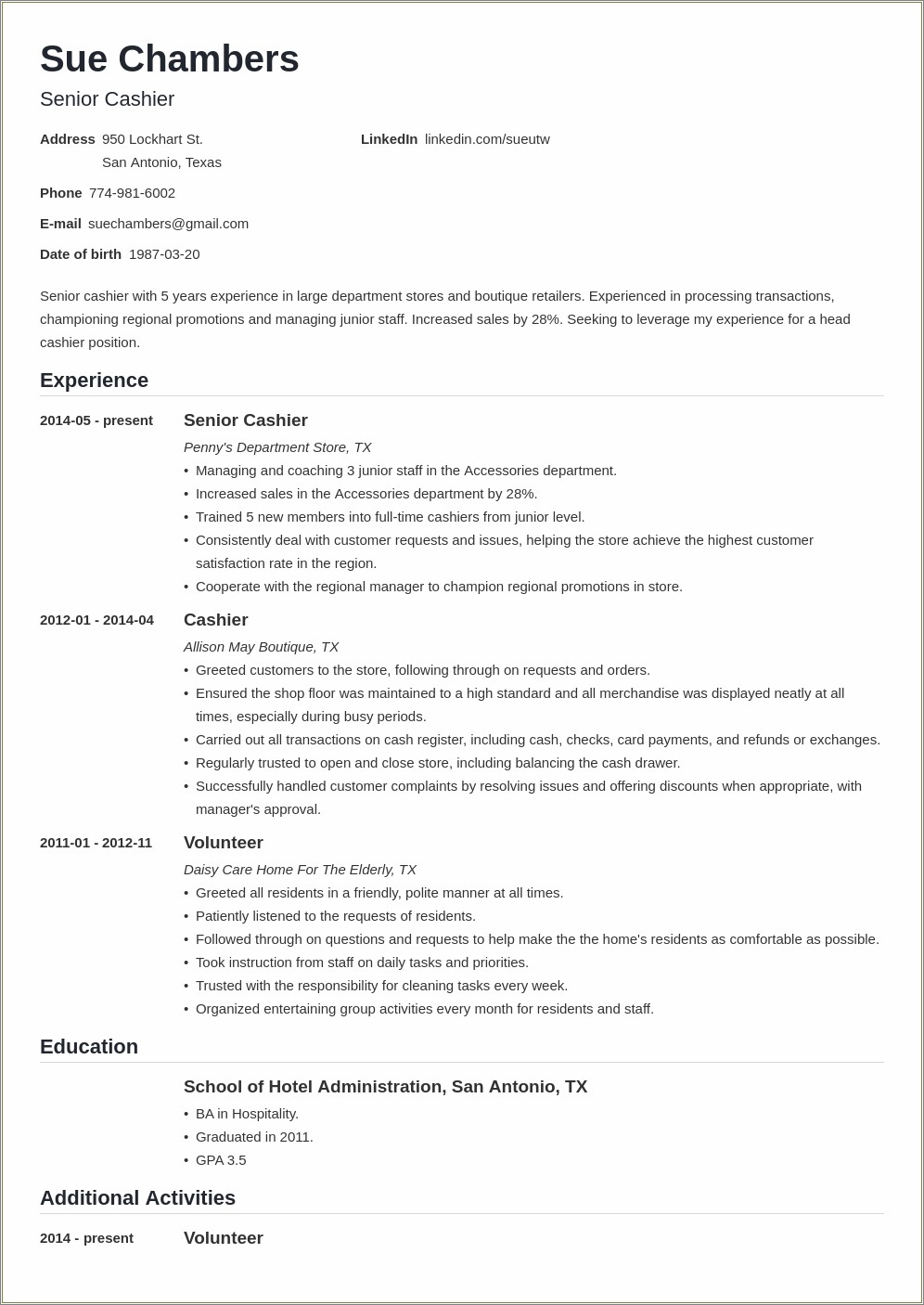 Gas Station Cashier Description For Resume