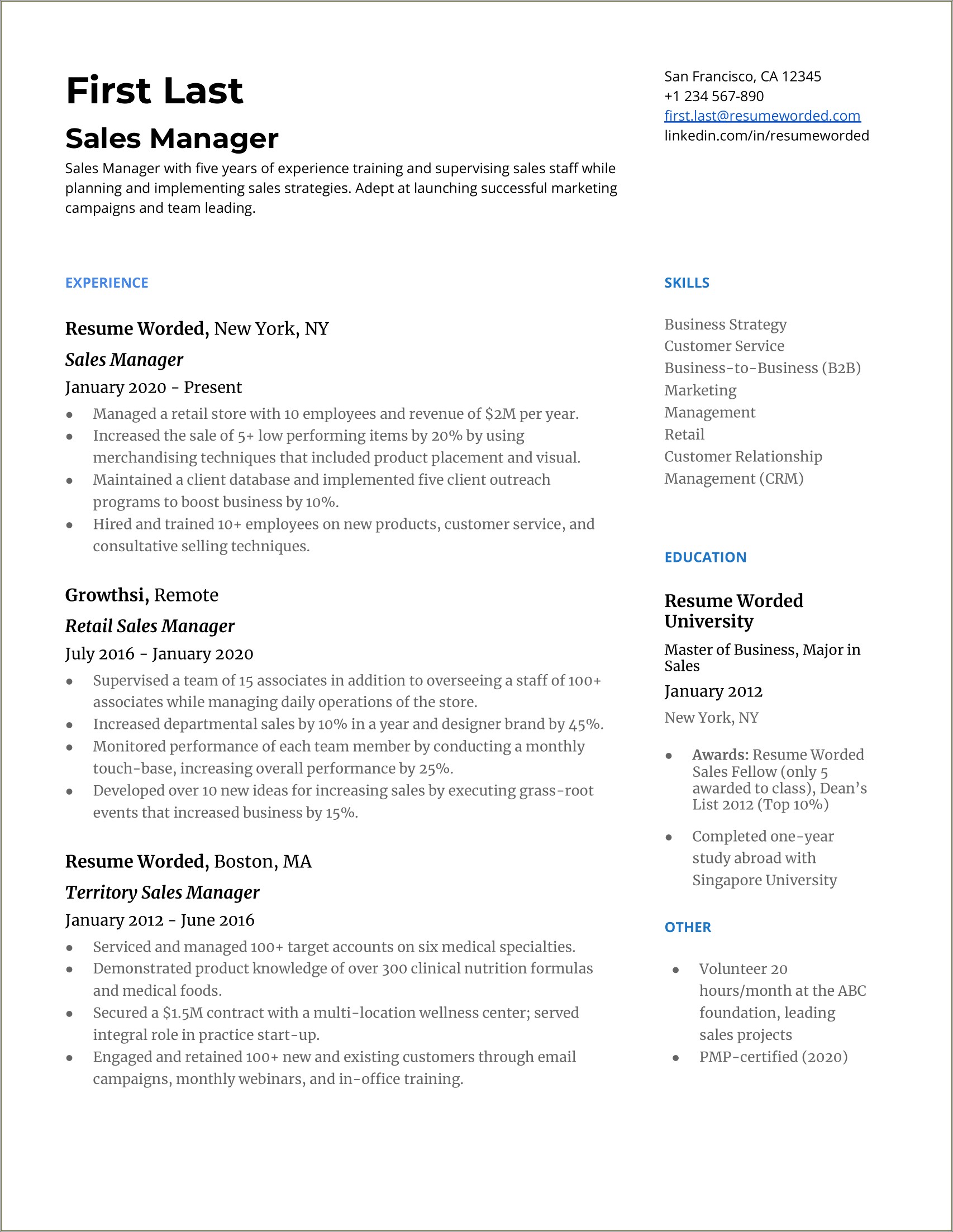 General Contracor Manager Job Description For Resume