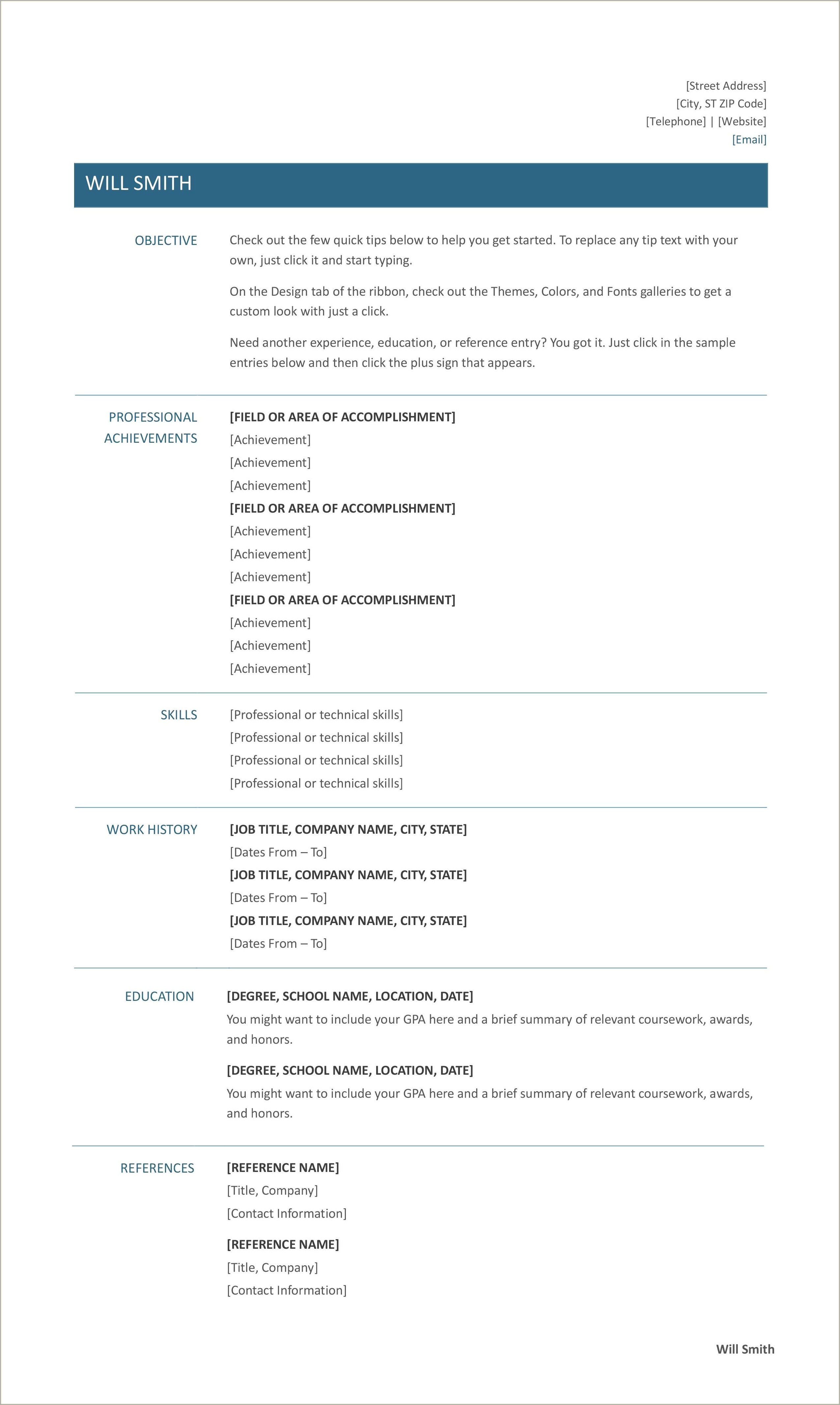 General Format Of A Good Resume