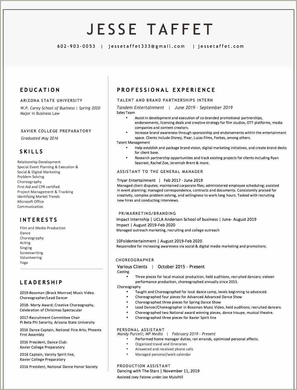 General Manager For Ballet Company Resume