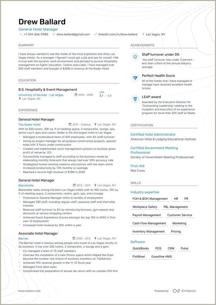 General Manager Job Summary For Resume