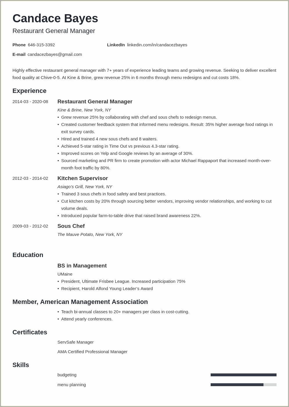 General Manager Resume For Organic Food