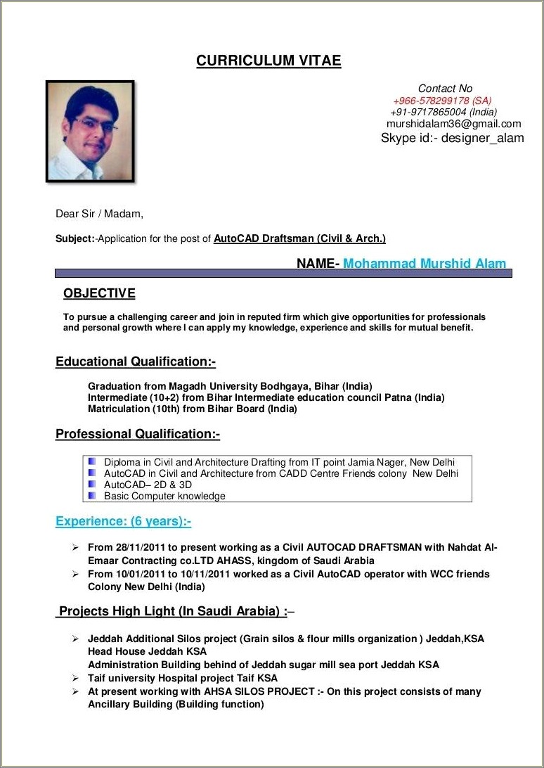 General Resume Objective Examples For Cad Drafter