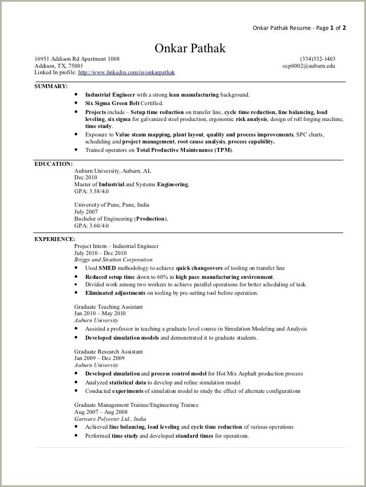 General Resume Objective Examples For Production Worker