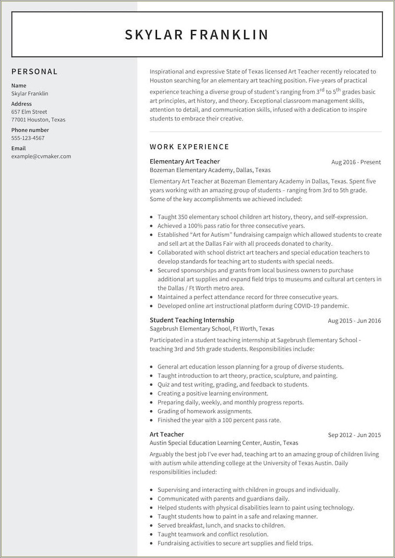 General Resume Objective Examples For Teachers