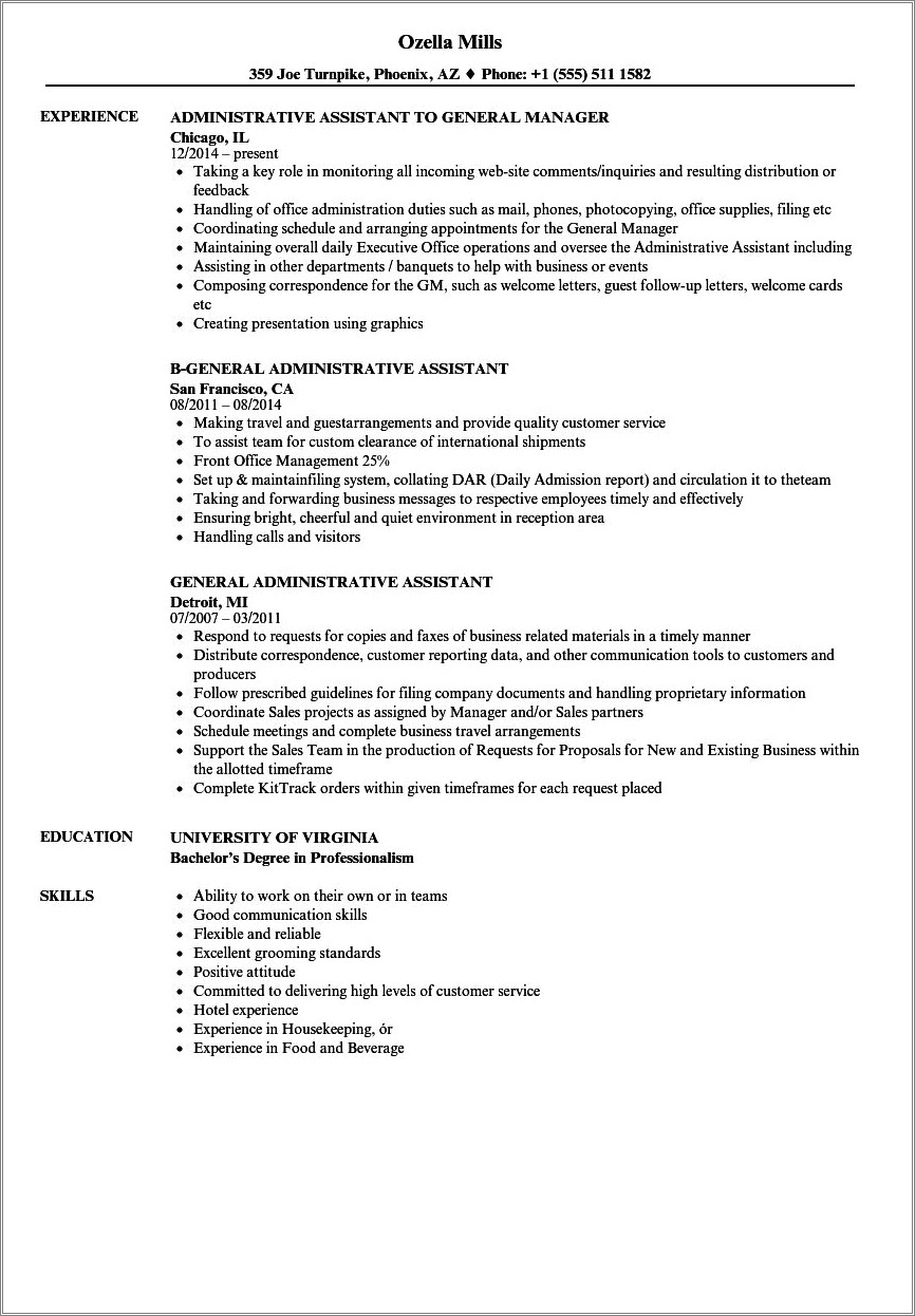 General Skills Examples For A Resume