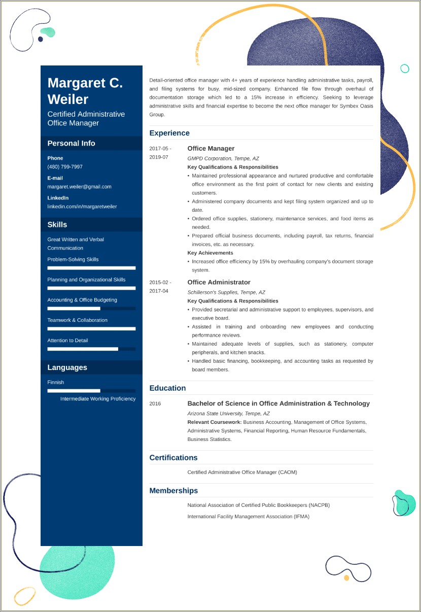 General Summary For Resume Office Manager