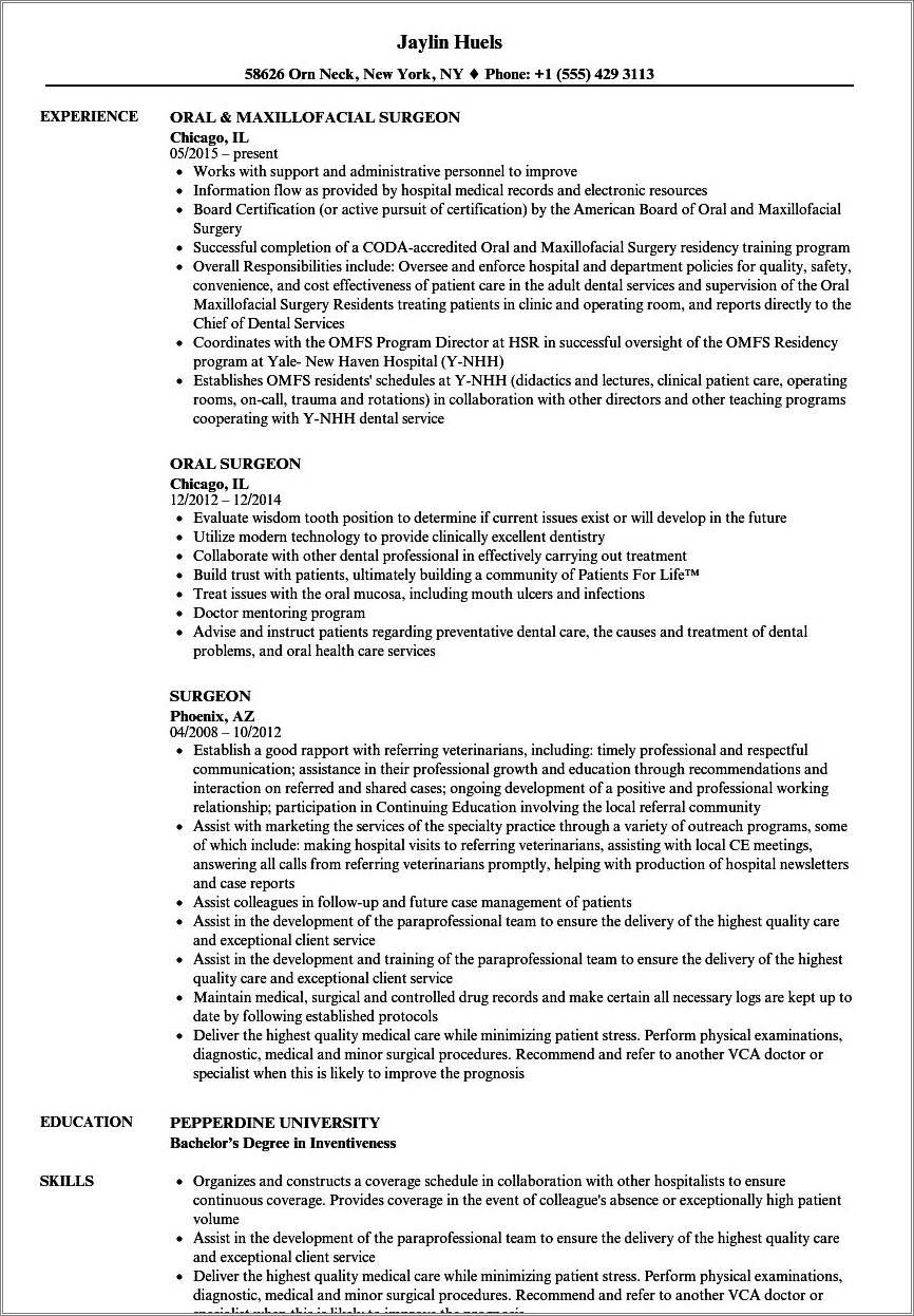 General Surgery Medical Doctor Summary Resume
