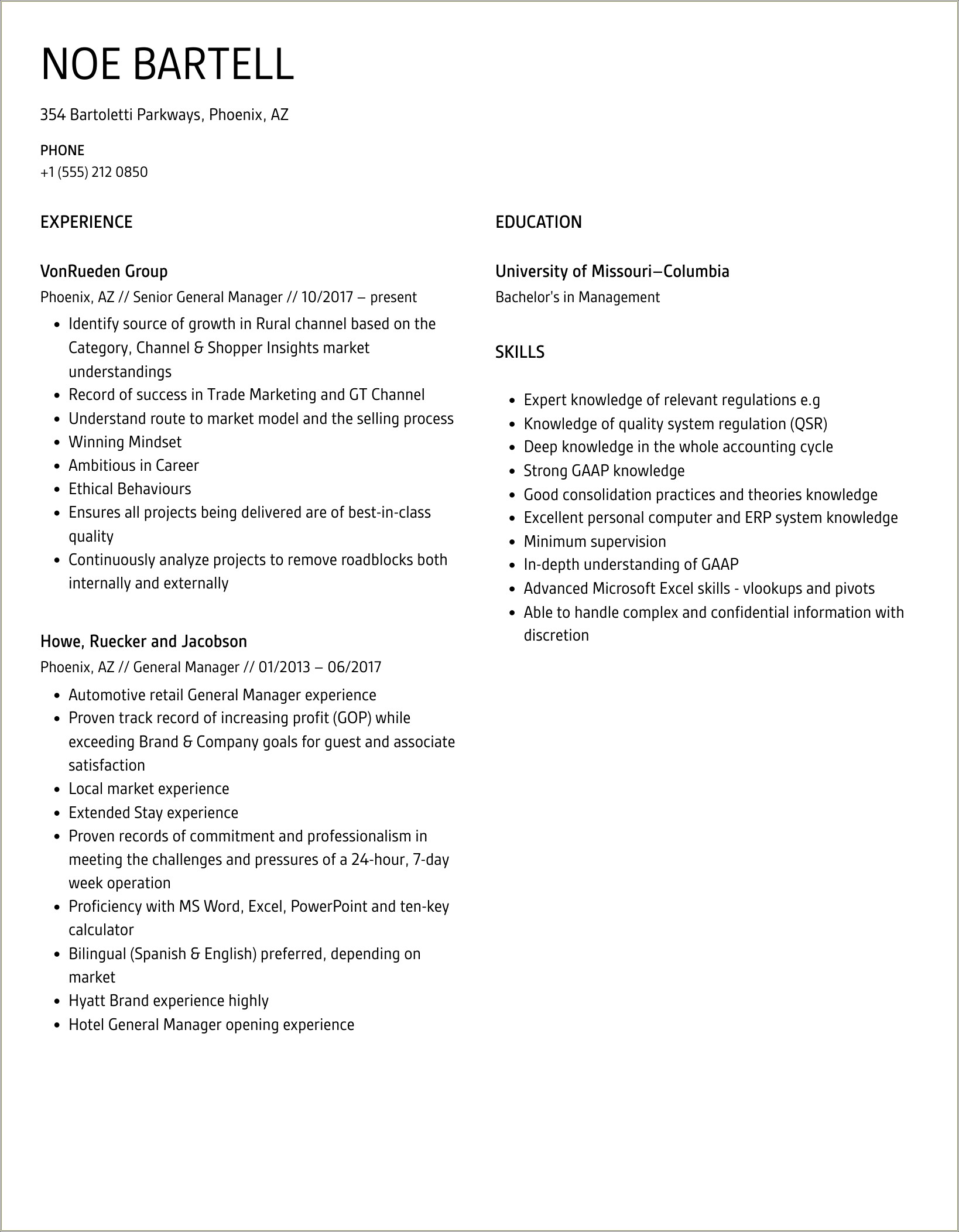 Generl Manager Skills And Abilities For Resume