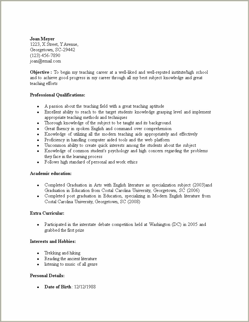 Georgetown University Career Center Sample Resume