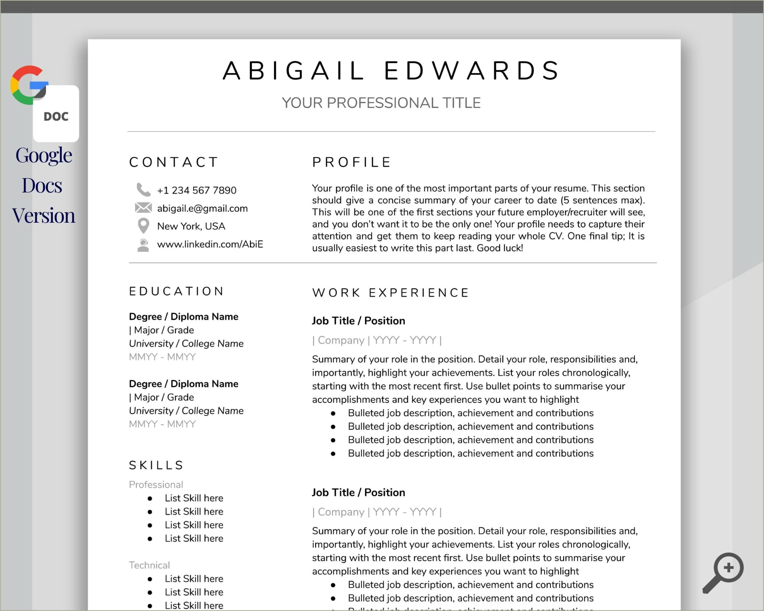 Get A Resume Template For Docs
