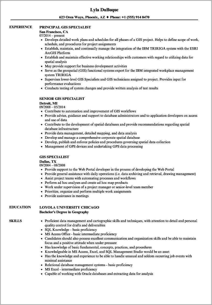Gis Analyst Job Description For A Resume