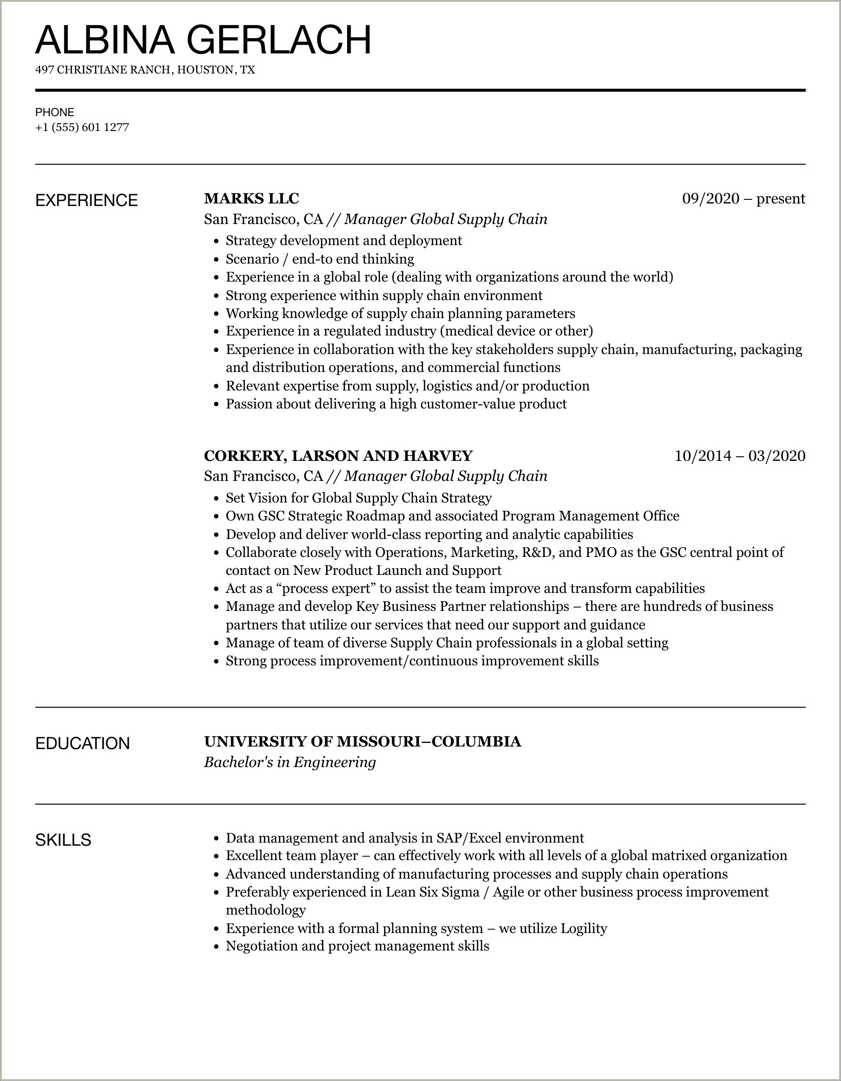 Global Supply Manager Apple Resume Examples