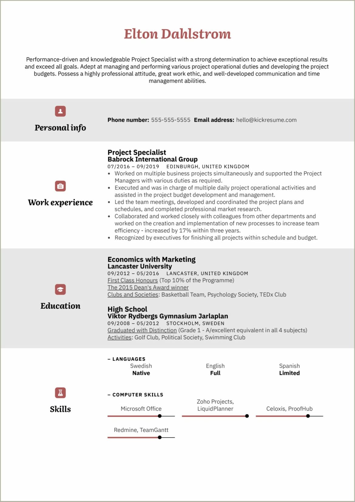 Goals On A Professional Resume Example