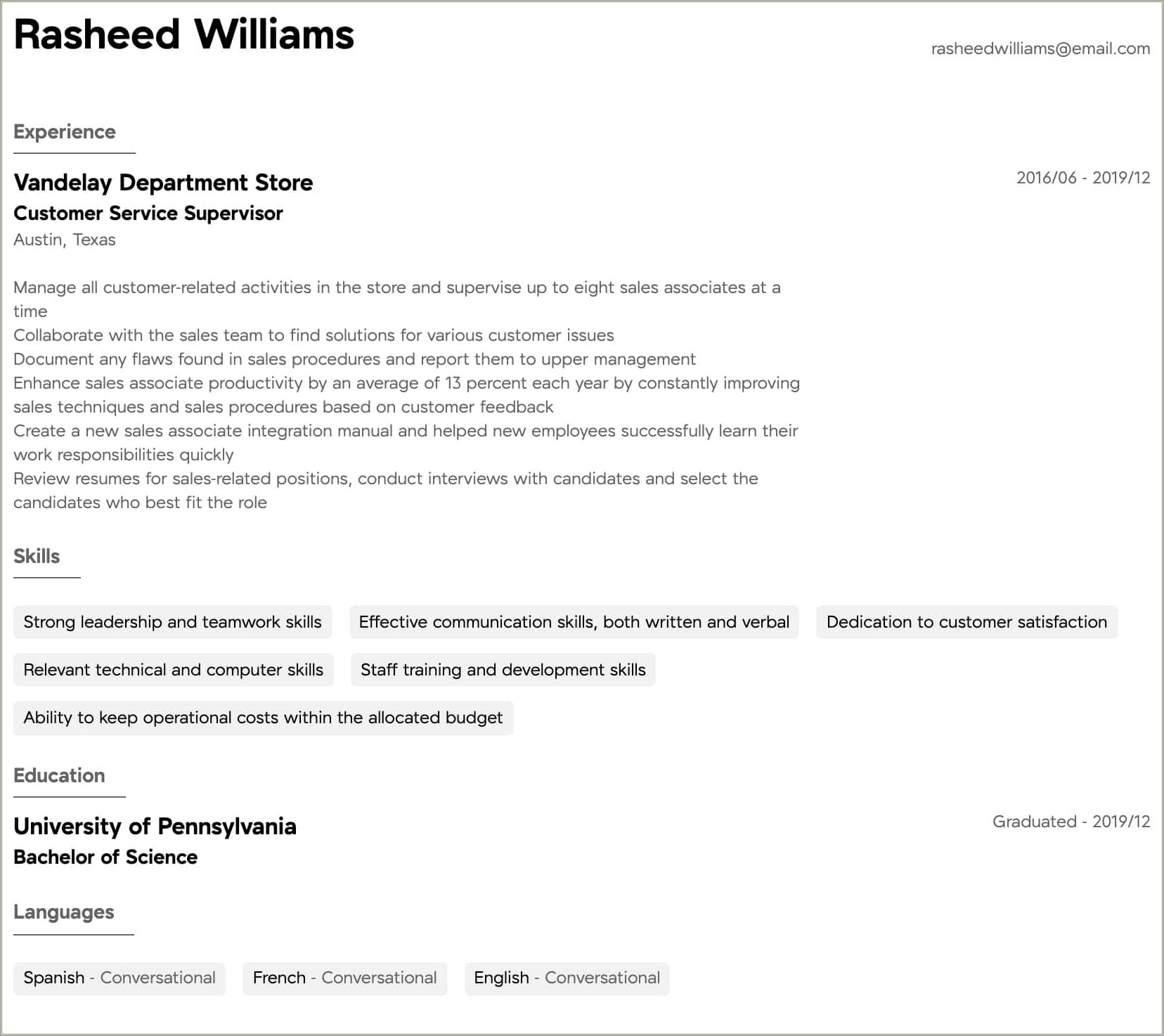 Good Computer Skills For A Supervisor Resume