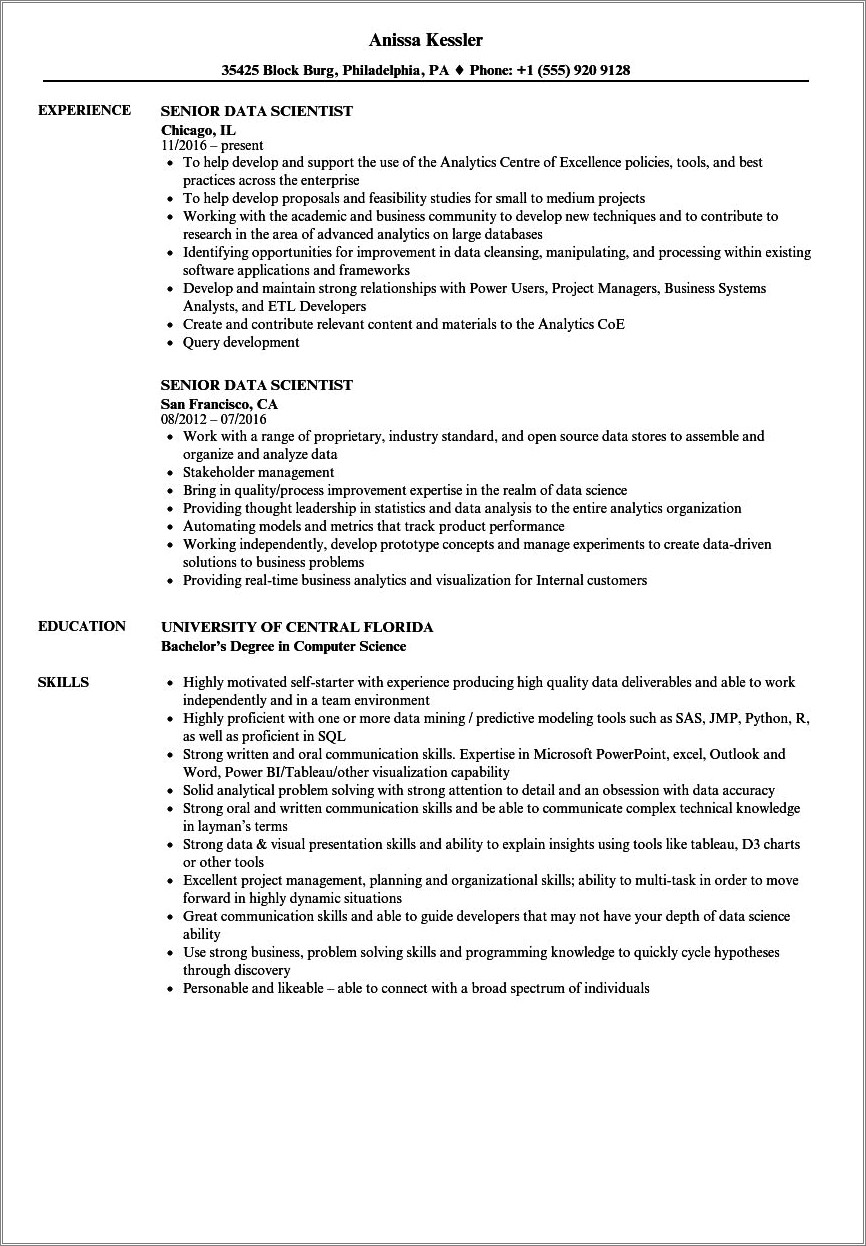 Good Cs Resume For A Sophomore