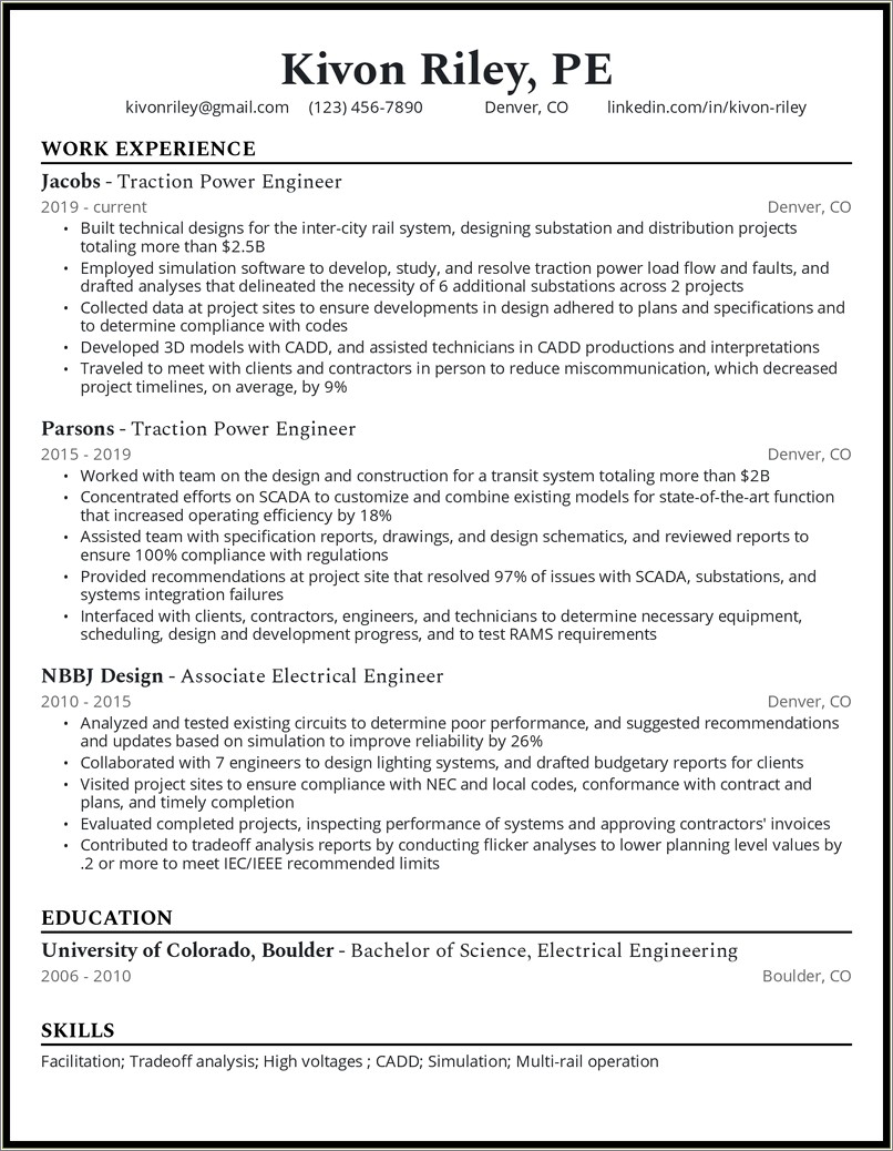 Good Example For An Eletrical Engineering Resume