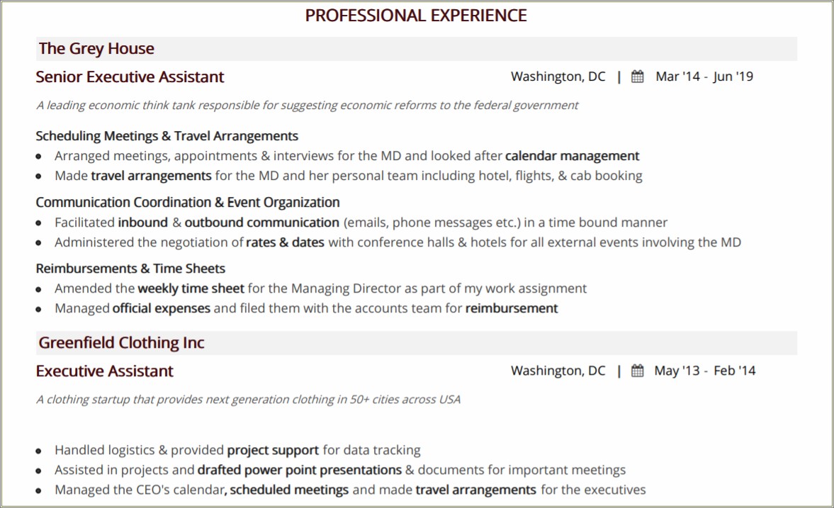 Good Example Of Executive Assistant Resume